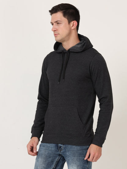 Men's Cotton Hooded Neck Plain Charcoal Melange Color Sweatshirt/Hoodies