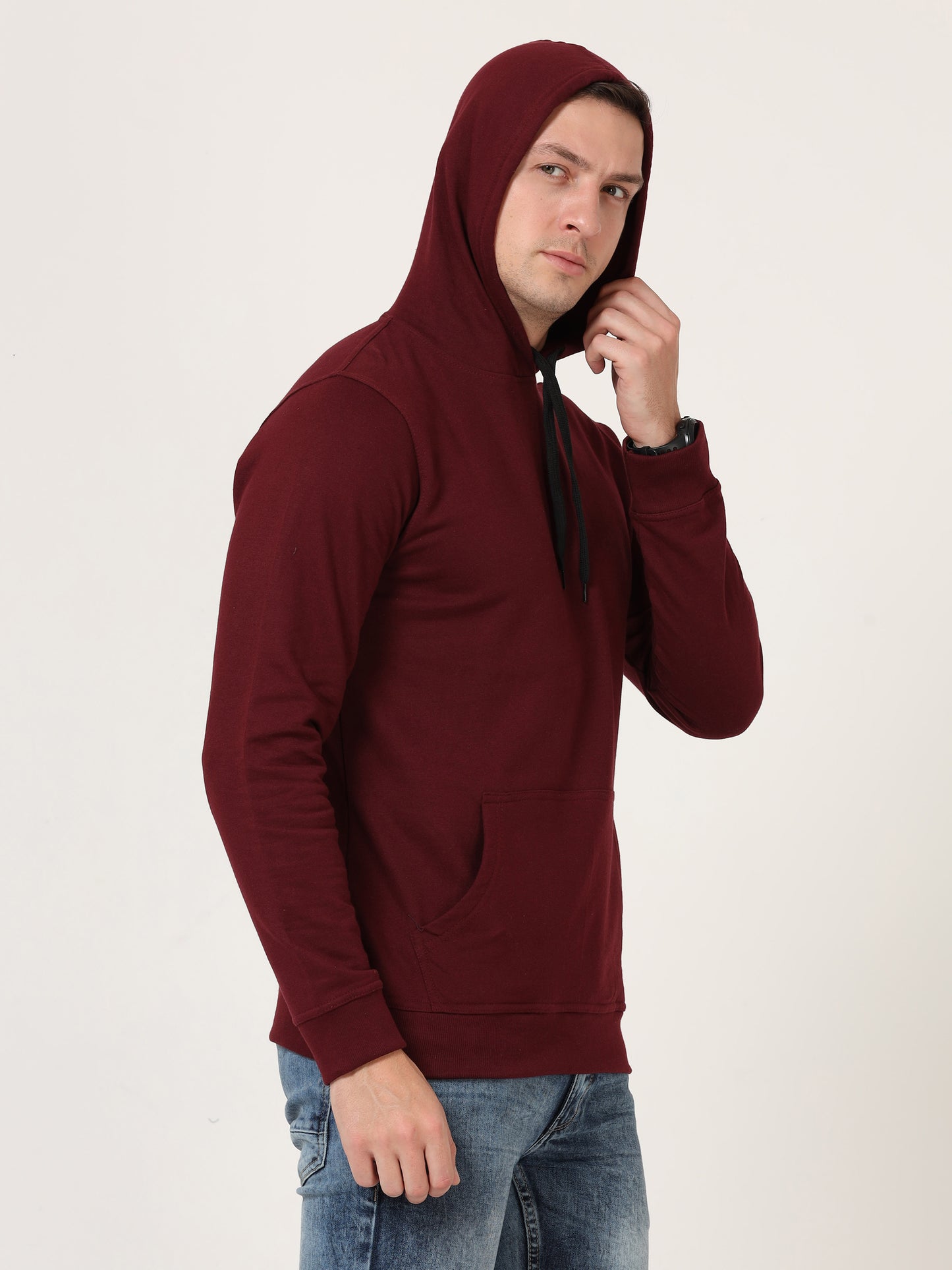 Men's Cotton Hooded Neck Plain Maroon Color Sweatshirt/Hoodies