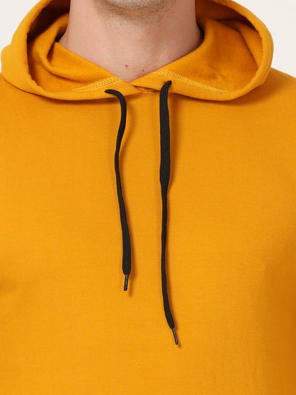 Men's Cotton Hooded Neck Plain Mustard Yellow Color Sweatshirt/Hoodies