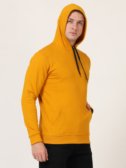 Men's Cotton Hooded Neck Plain Mustard Yellow Color Sweatshirt/Hoodies