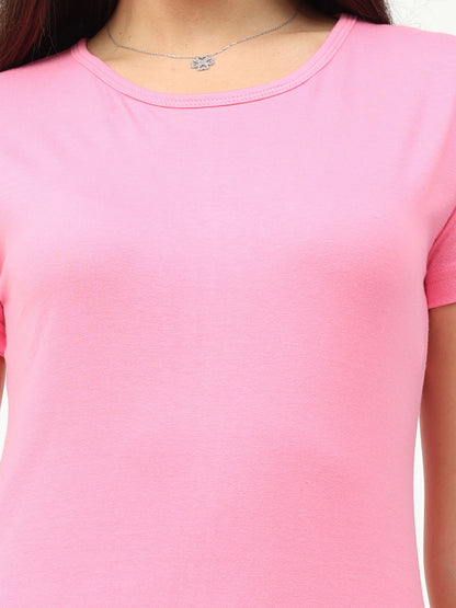 Fleximaa Women's Cotton Plain Round Neck Half Sleeve T-Shirt - fleximaa-so