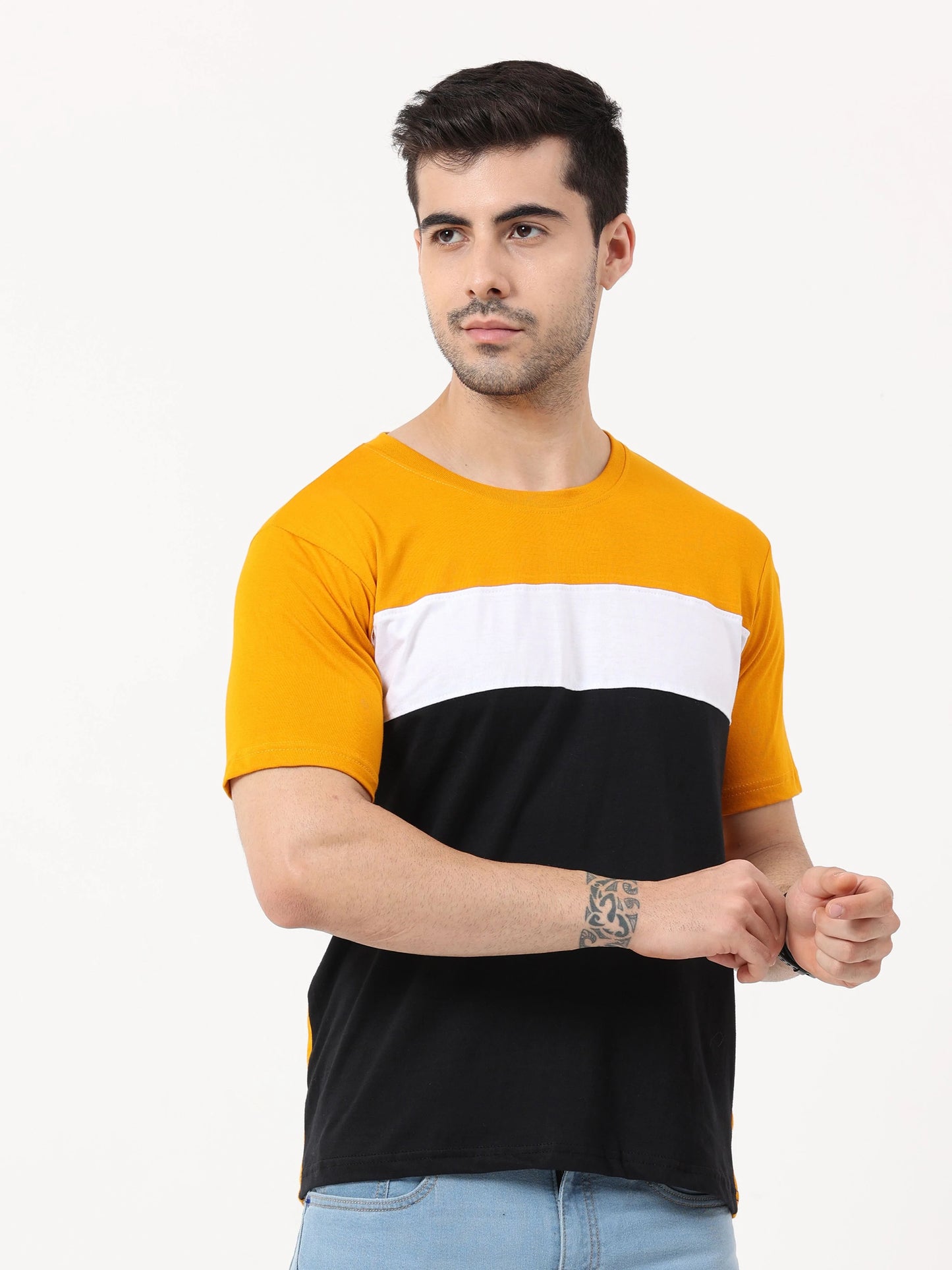 Fleximaa Men's Cotton Round Neck Color Block Half Sleeve T-Shirt - fleximaa-so