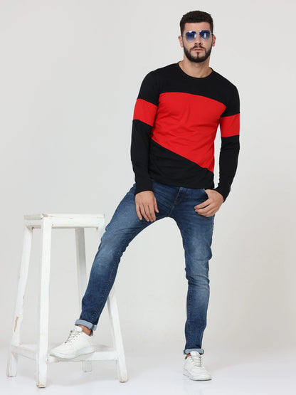 Fleximaa Men's Cotton Round Neck Color Block Full Sleeve T-Shirt - fleximaa-so