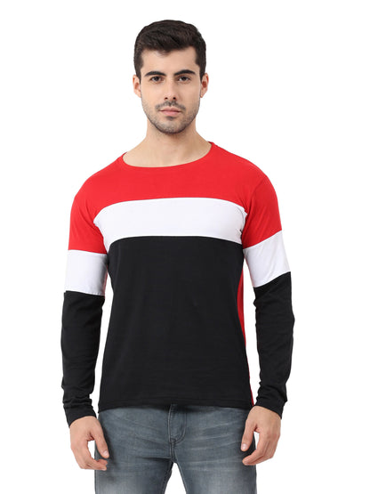 Fleximaa Men's Cotton Round Neck Color Block Full Sleeve T-Shirt - fleximaa-so