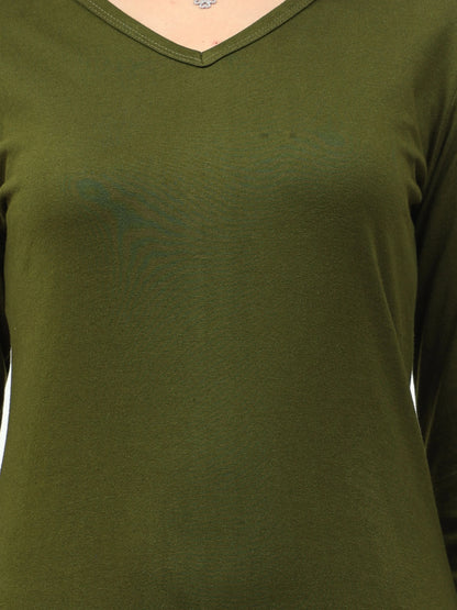 Fleximaa Women's Cotton Plain V Neck Full Sleeve T-Shirt - fleximaa-so