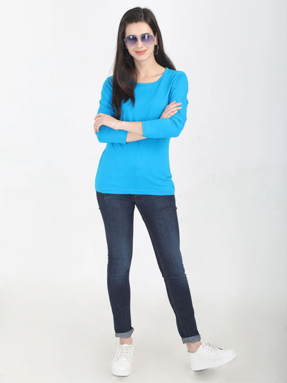 Fleximaa Women's Cotton Plain Round Neck Full Sleeve T-Shirt - fleximaa-so