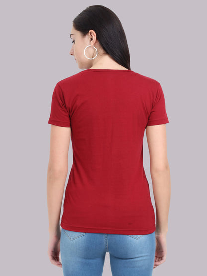 Fleximaa Women's Cotton Plain V Neck Half Sleeve T-Shirt - fleximaa-so
