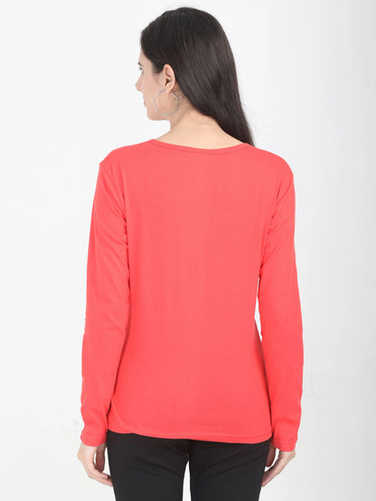 Fleximaa Women's Cotton Plain Round Neck Full Sleeve T-Shirt - fleximaa-so