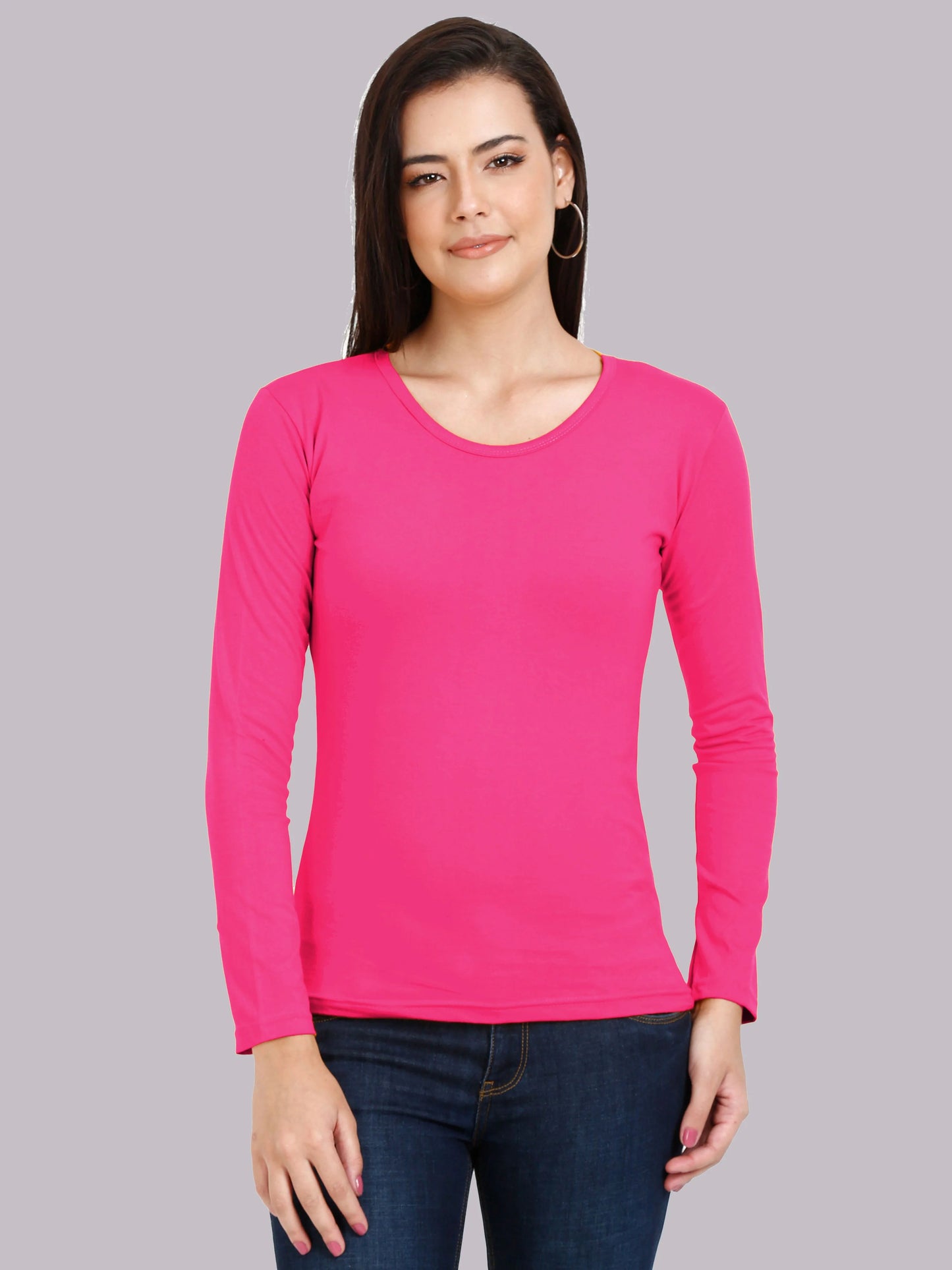 Fleximaa Women's Cotton Plain Round Neck Full Sleeve T-Shirt (Pack of 2) - Fleximaa
