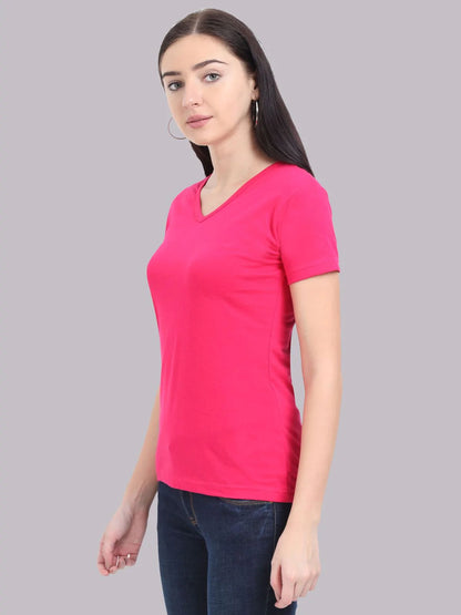 Fleximaa Women's Cotton Plain V Neck Half Sleeve T-Shirt-2 - fleximaa-so