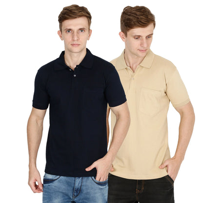 Fleximaa Men's Cotton Plain Polo Neck Half Sleeve T-Shirt (Pack of 2) - fleximaa-so