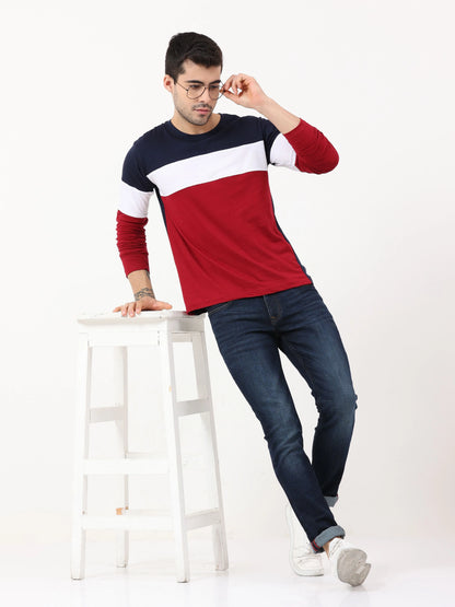 Fleximaa Men's Cotton Round Neck Color Block Full Sleeve T-Shirt - fleximaa-so